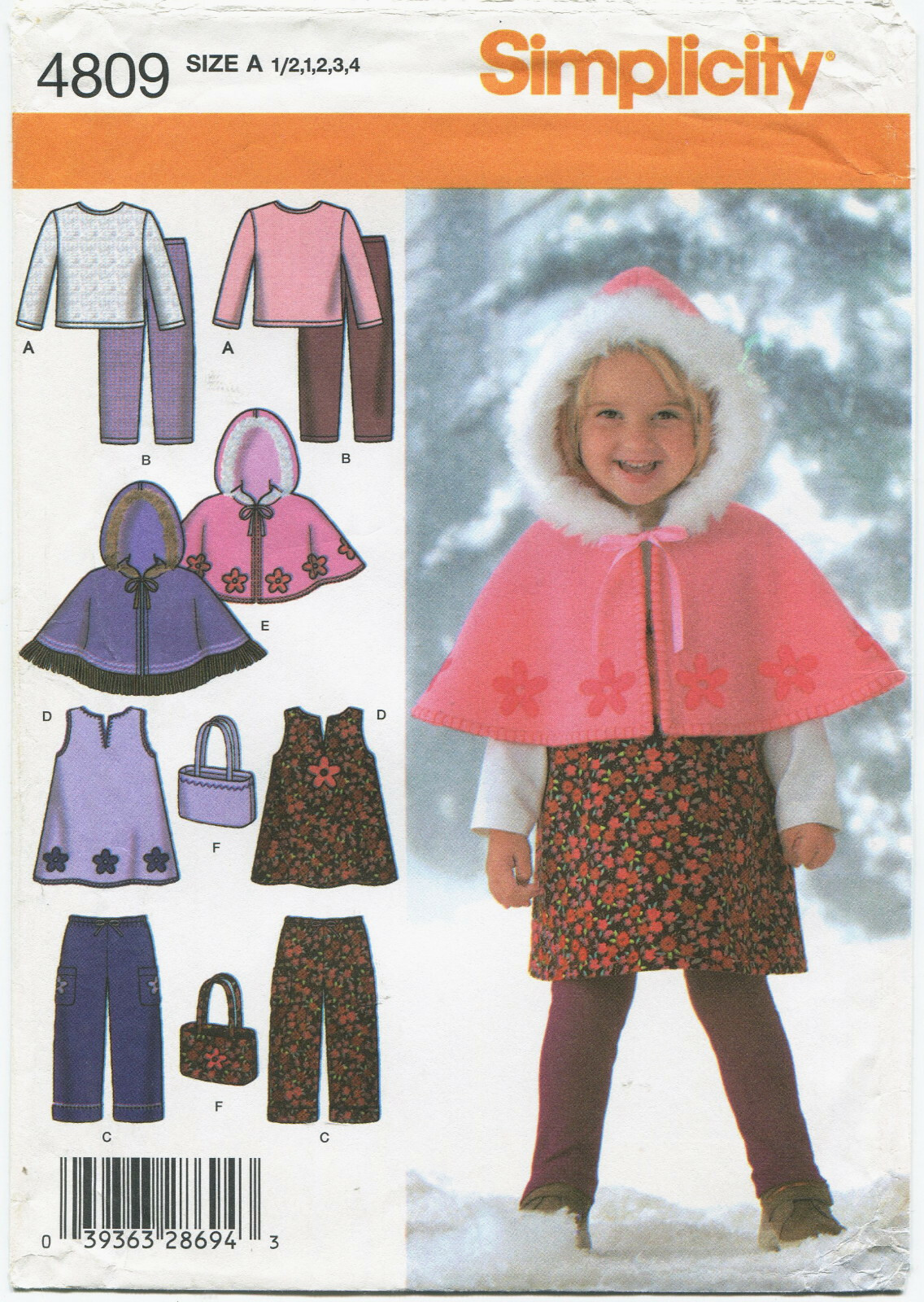 Simplicity 4809 Toddlers Jumper Pant Leggings Bag Top Sewing Pattern Uncut 1/2-4