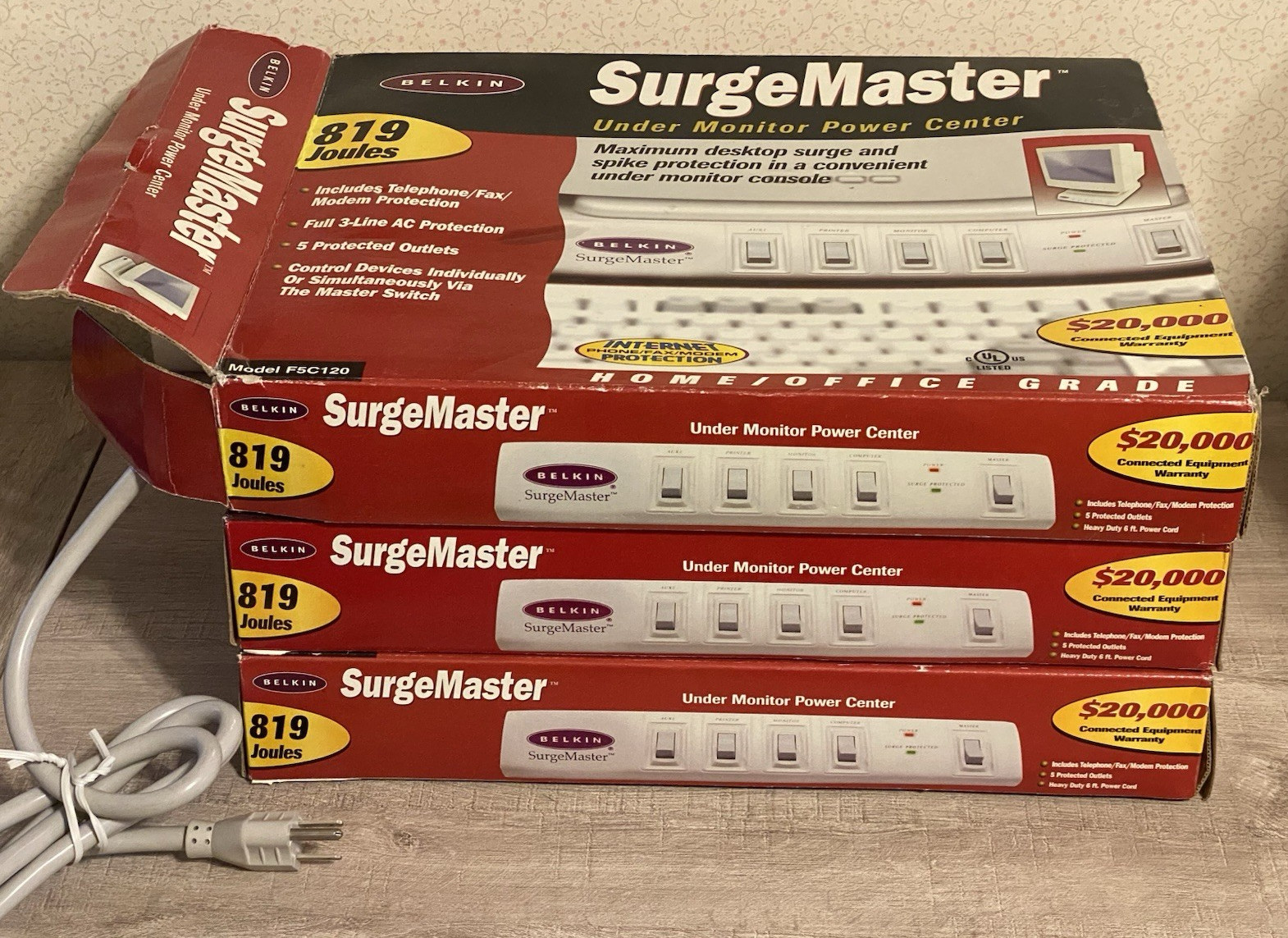 BELKIN SURGEMASTER UNDER MONITOR POWER CENTER  F5C120 NEW SET OF 3
