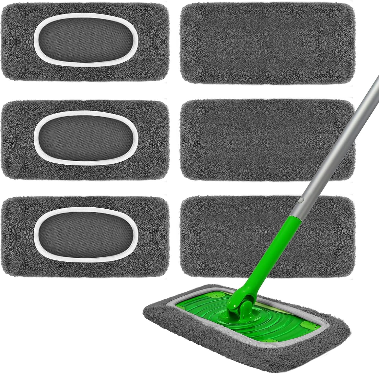6 Pack Reusable Microfiber Mop Pads - Compatible with Swiffer Sweeper Mop,