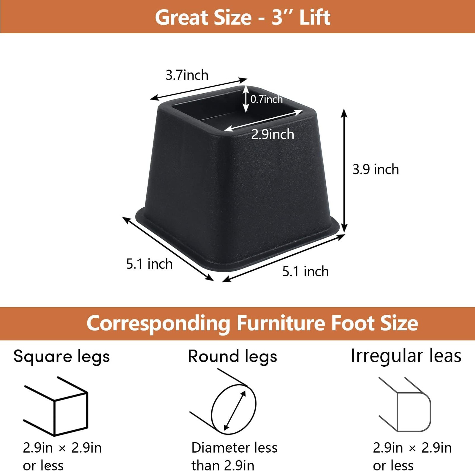 DEDU Bed Risers 3 Inch Heavy Duty 9 Pack, Furniture Risers for Sofas Oversize...