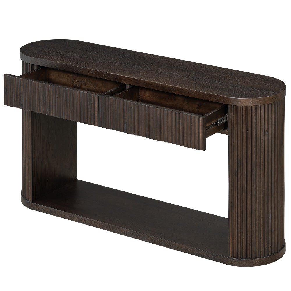 TREXM Rustic Console Table with Fluted Legs Farmhouse Entryway Sofa Table Oval