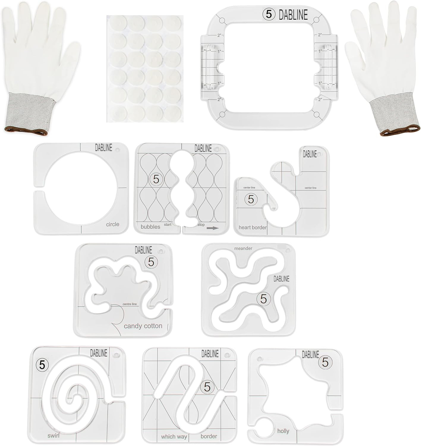 13 Pcs Quilting Template Set Includes 8 Quilting Templates, Quilting Frame/Glove