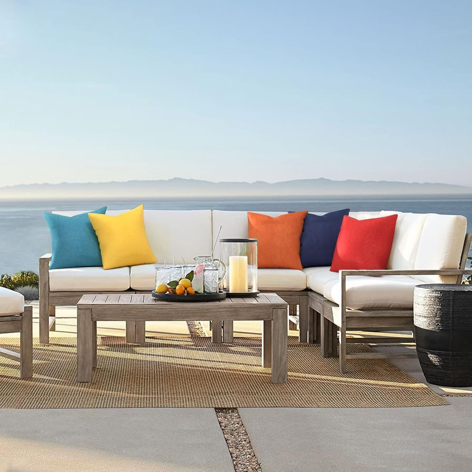 Pack of 2 Outdoor Throw Pillow Covers,Decorative Solid Line Waterproof Pillow...