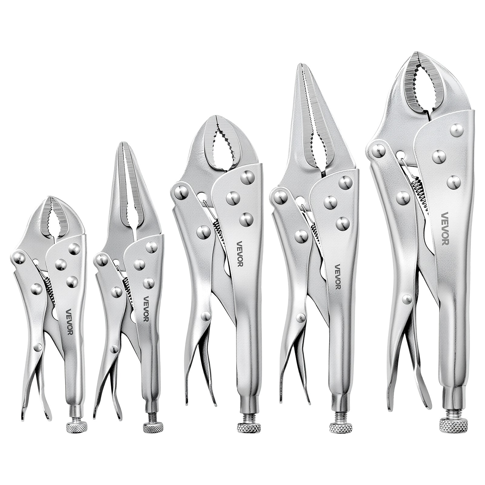 VEVOR Locking Pliers Set 5-Piece Pliers Tool Set Curved Jaw and Long Nose Pliers