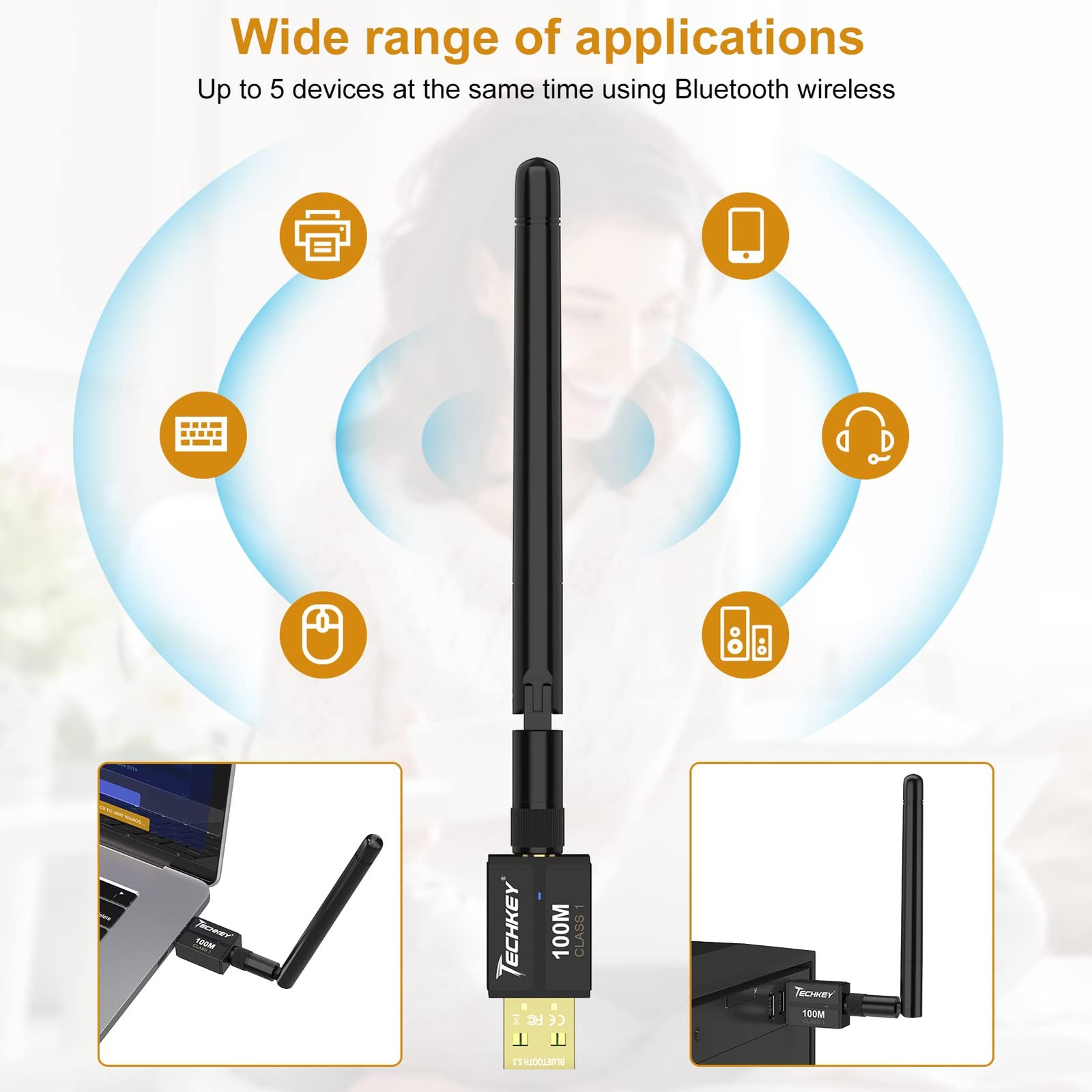 Long Range USB Bluetooth 5.3 Adapter for Desktop PC - 328FT Wireless Transfer...