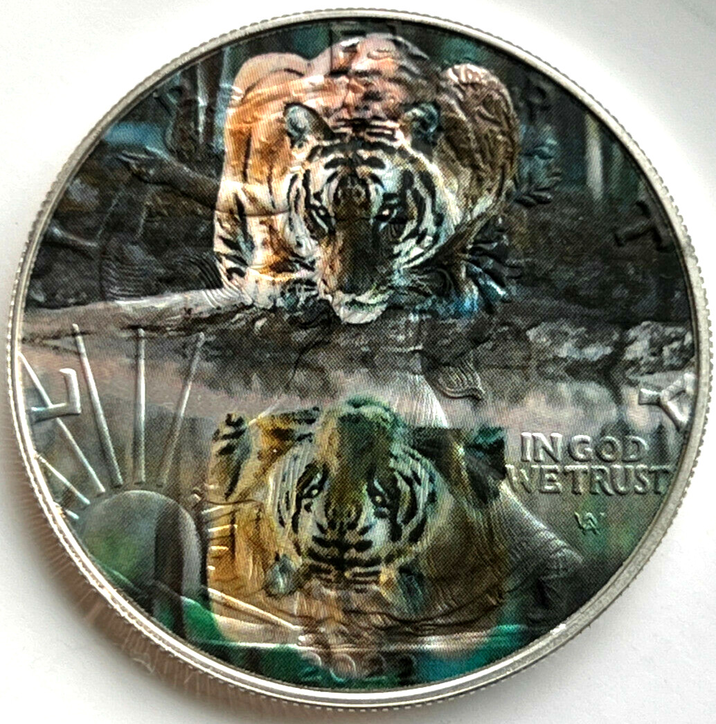 Tiger Reflection - American Silver Eagle 1oz .999 Limited Ed. Silver Dollar Coin