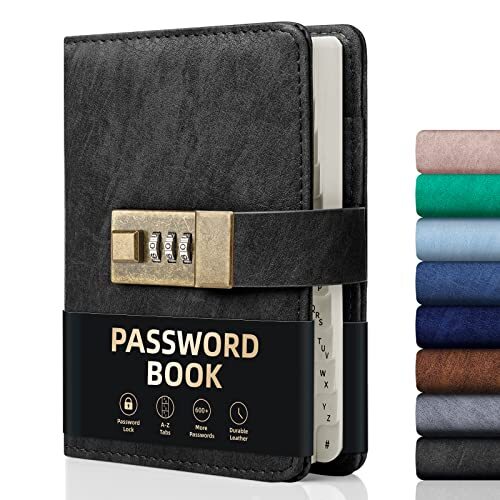 Password Book with Lock, Password Book with Alphabetical Tabs 600+ Black