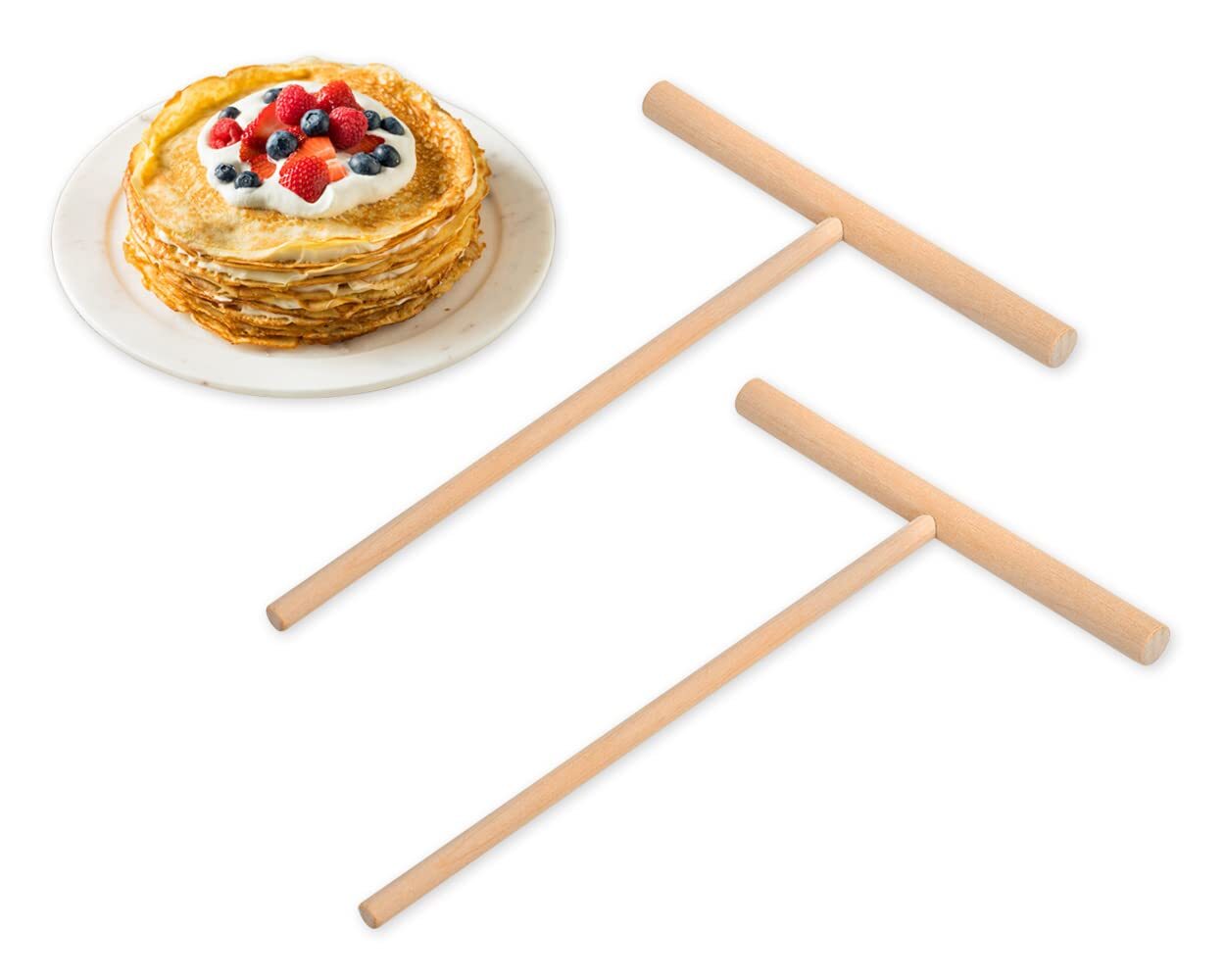 Natural Wooden T-Shaped Crepe Spreader Pancake Maker Tool 6.1x4.7 Inches 2PCS