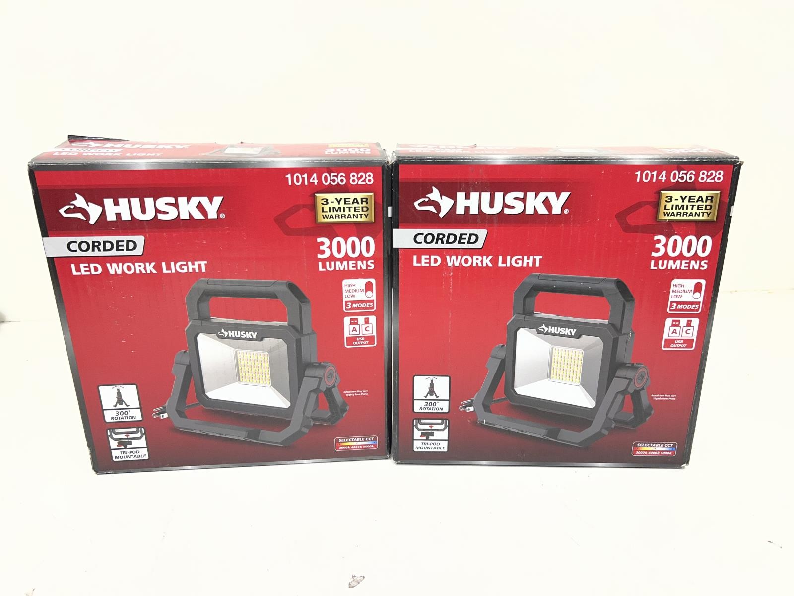 LOT OF 2 Husky 3000 Lumen LED Portable Corded Work Light
