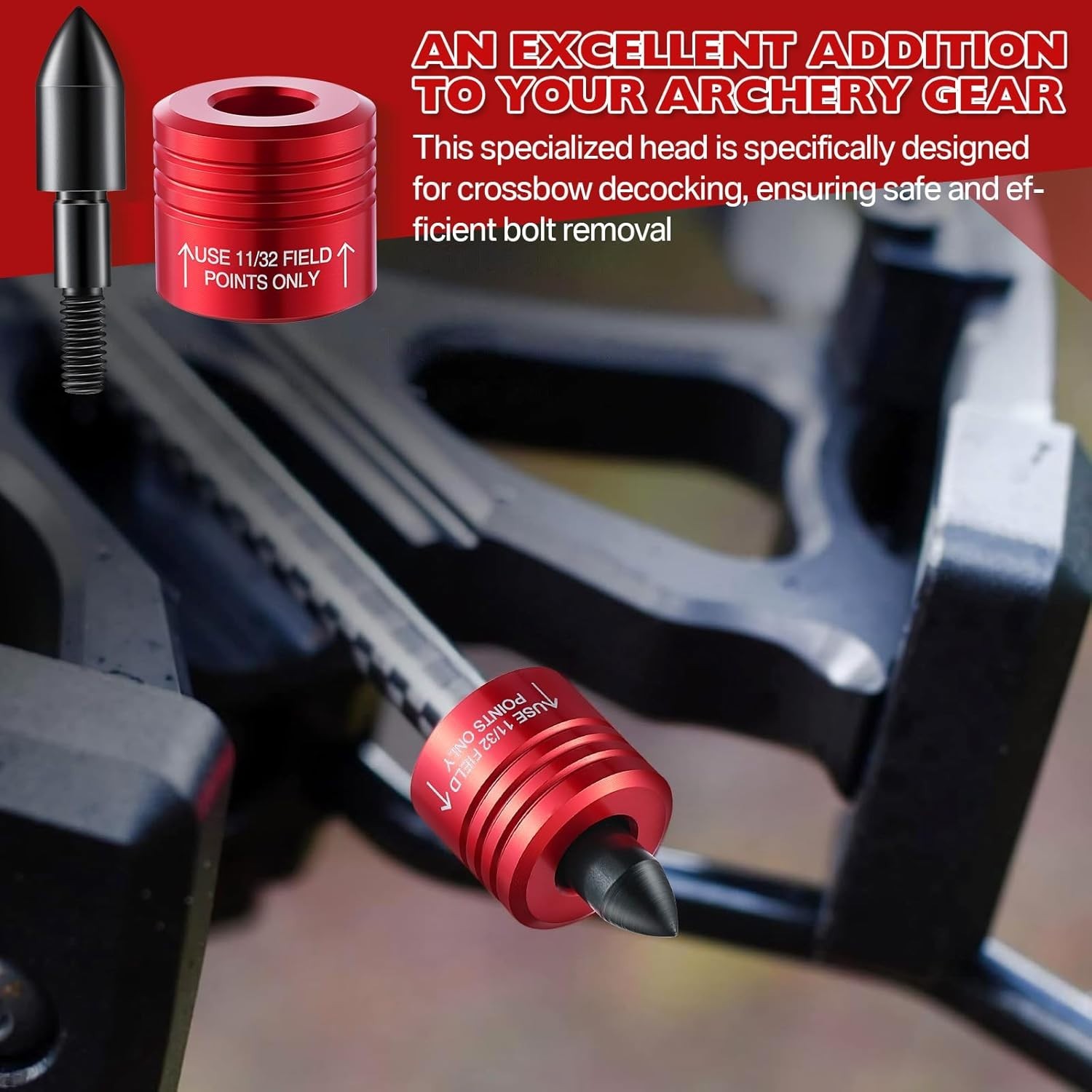 Compact Crossbow Bolt Decocking Head - 2 Pack with High Visibility Red Tips