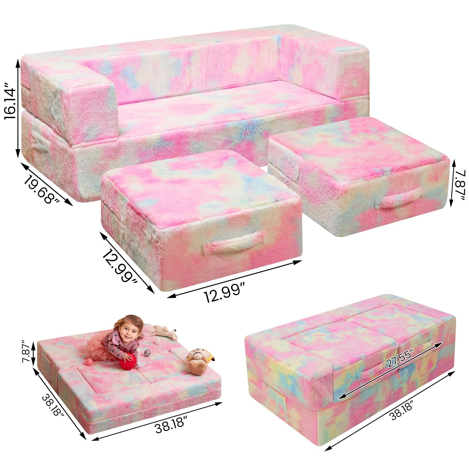 Modular and Play Couch, Convertible Folding Sofa, 3-in-1 Convertible Play Cou...