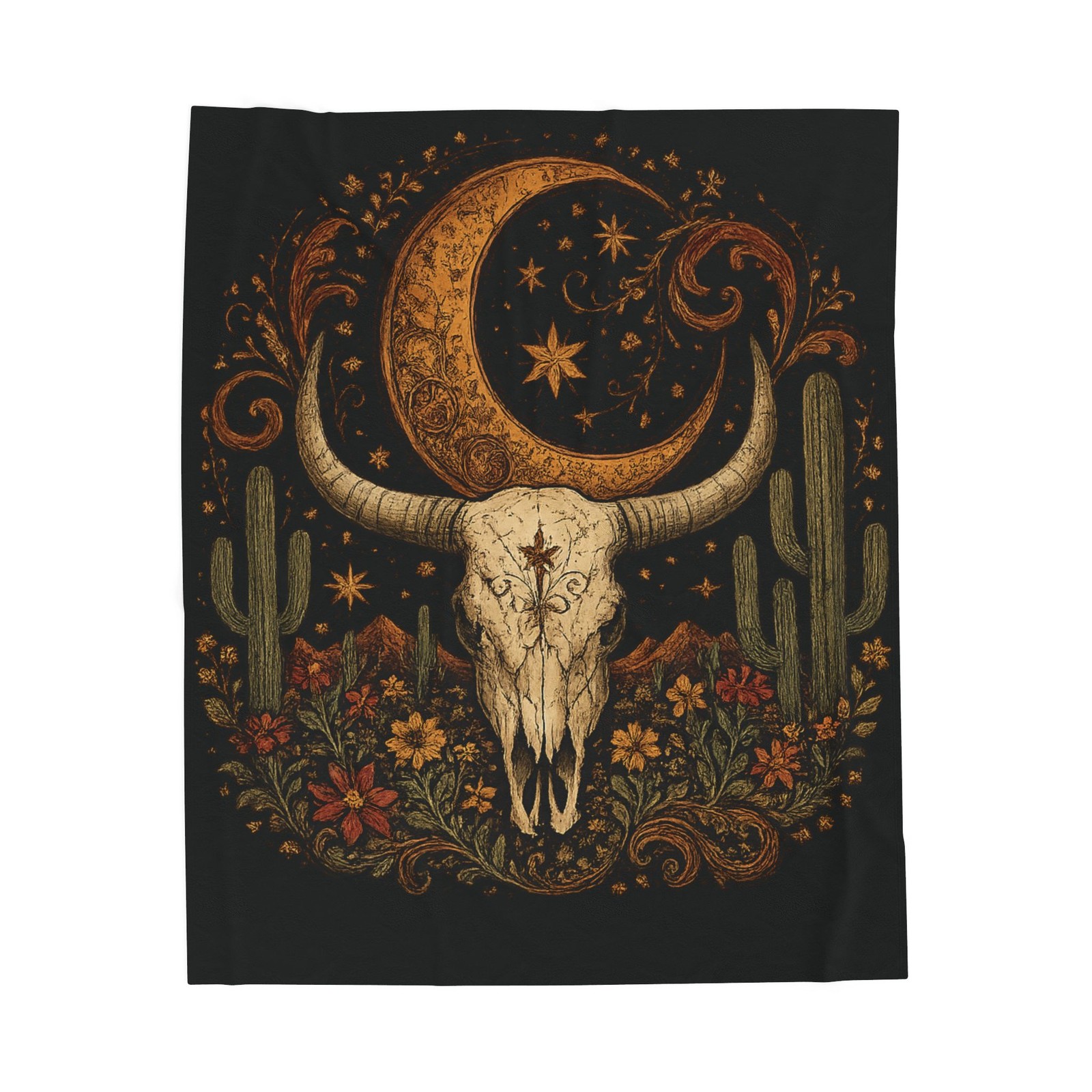 Cow Skull Moon Velveteen Plush Blanket | Western BohoDesign