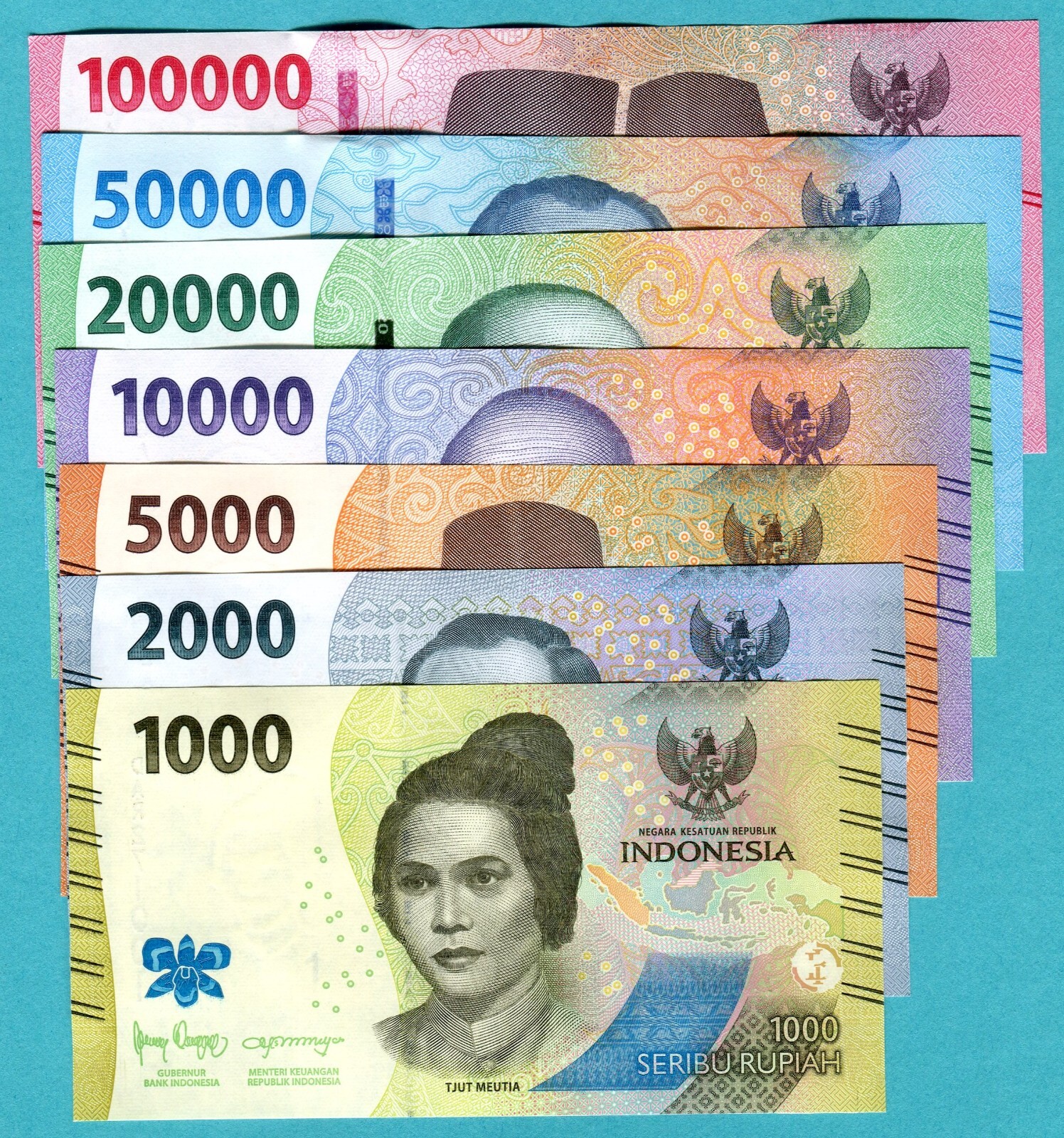 Indonesia set 1000, 2000, 5000, 10000, 20000, 50000, 100000 Rupiah 2022 UNC**New