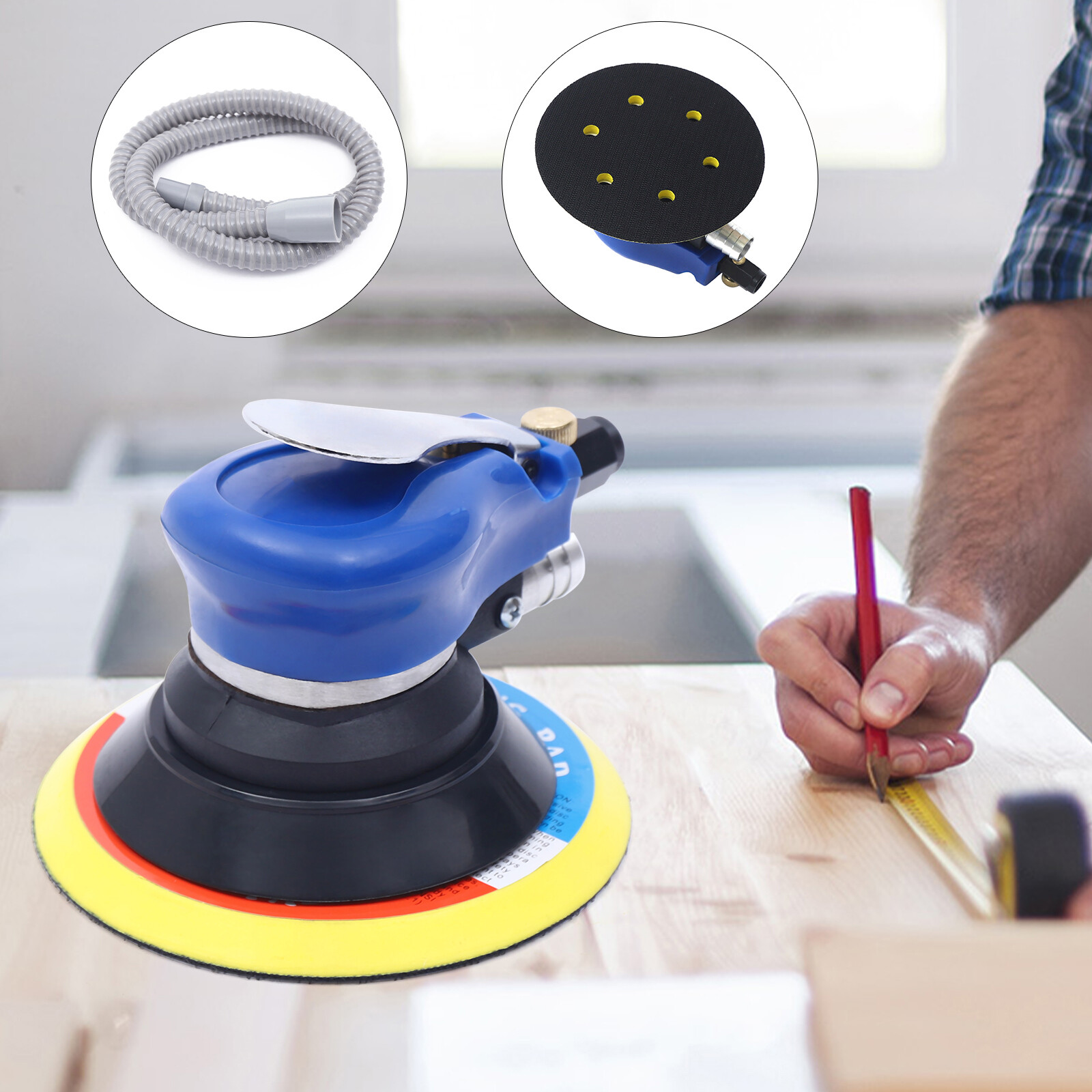 6 in Air Palm Orbital Sander Random Hand Sanding Pneumatic Sander 10000 RPM