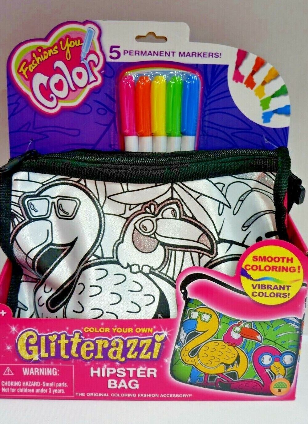 Glitterazzi Fashions You Color Flamingo Hipster Bag with 5 Markers