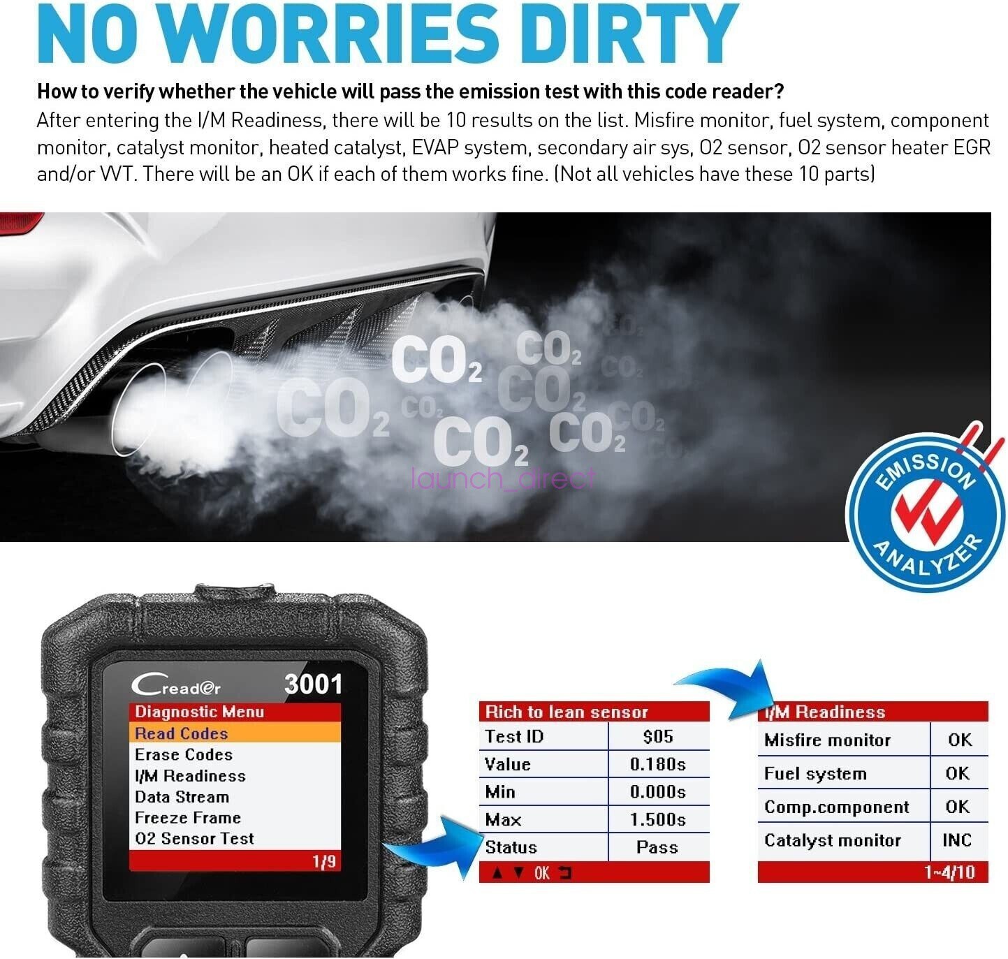 LAUNCH CR3001 OBD2 Scanner Code Reader Check Engine Light Auto Diagnostic Tool**