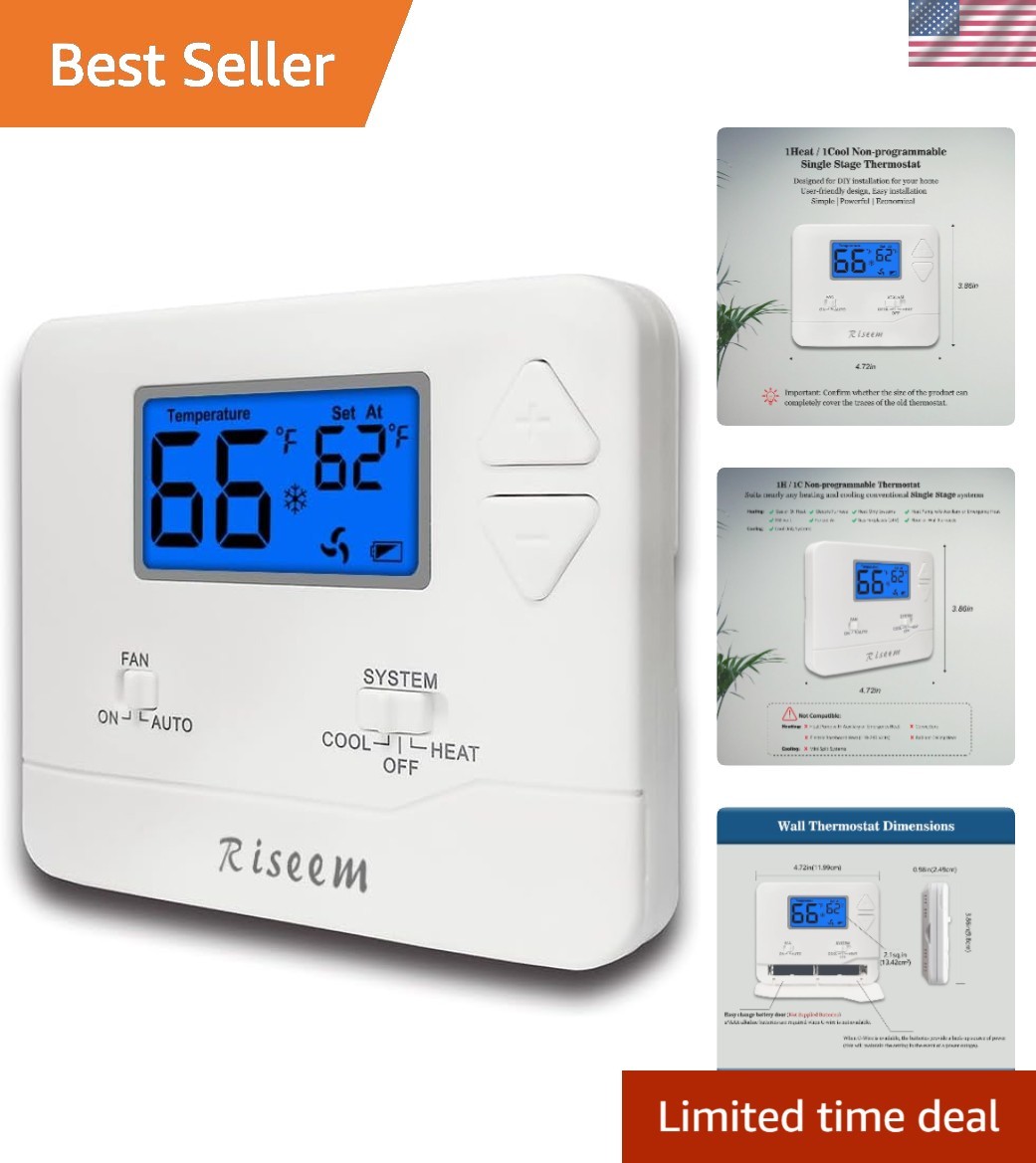 Non-Programmable Thermostat for Home Single-Stage Systems, 1 Heat/1 Cool, Eas...