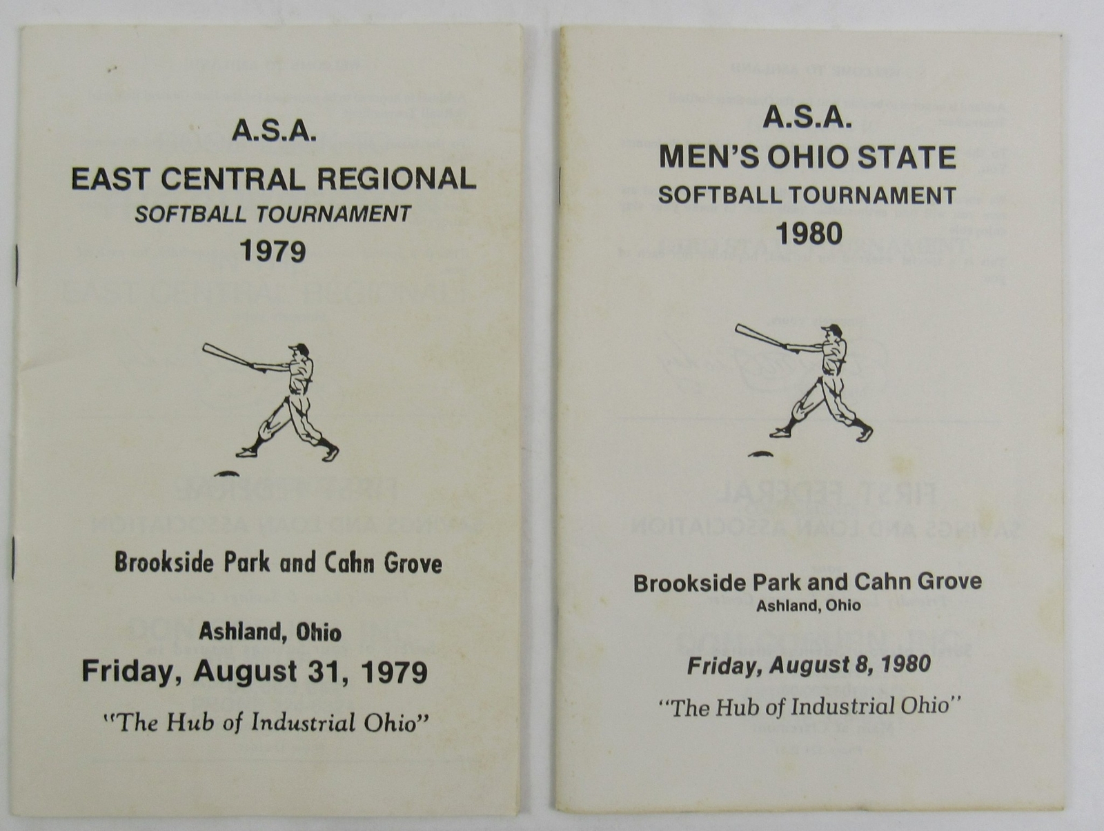 1979-80 Men's ASA Softball State Regional Tournament Program Pair Ashland OH