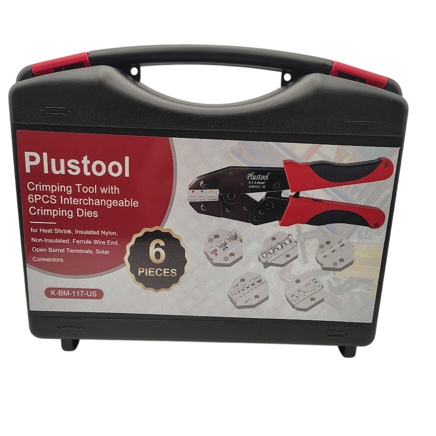 Plustool Ratcheting Crimping Tool Set K-BM-117-US 6 Interchangeable Dies New