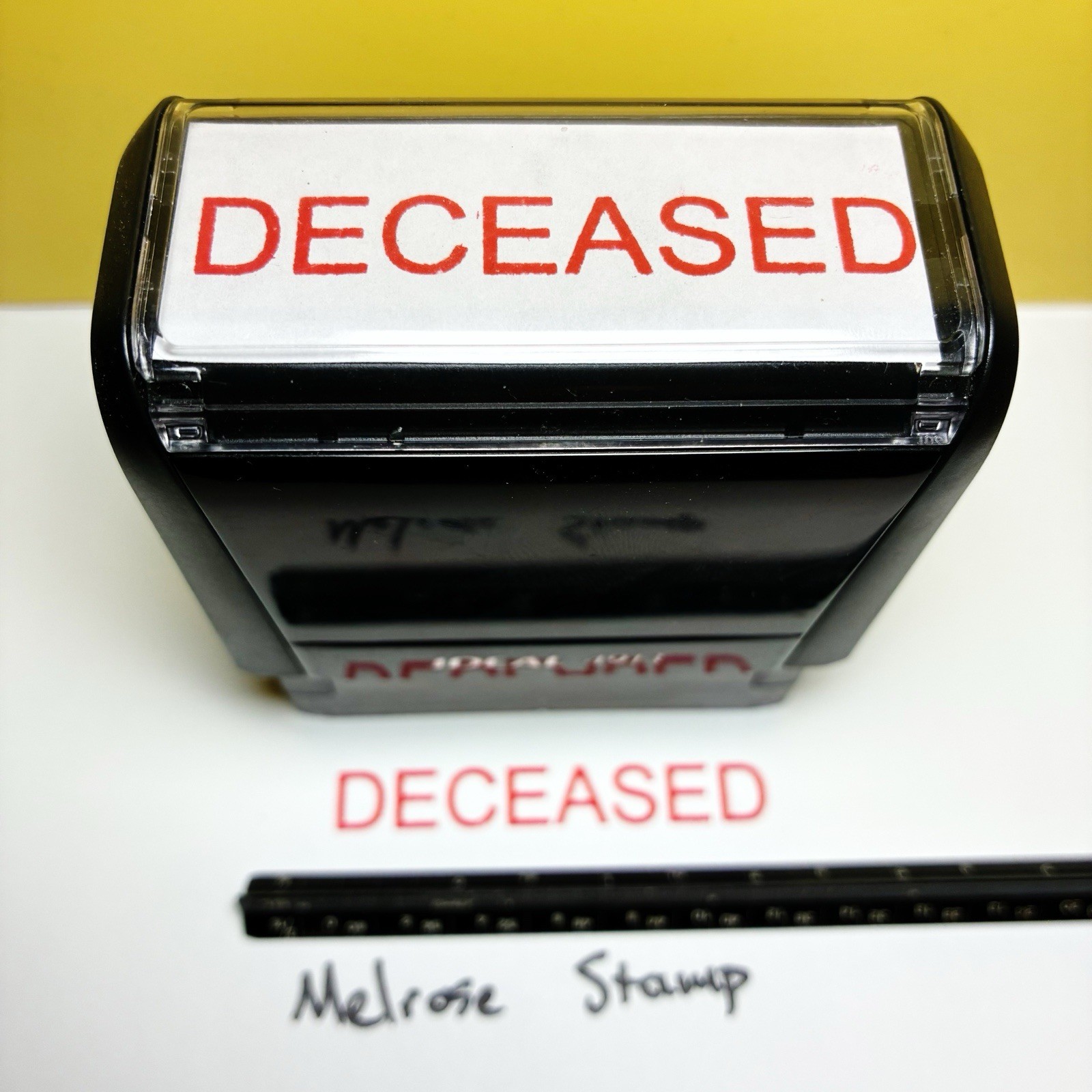 Deceased Rubber Stamp Red Ink Self Inking Ideal 4913