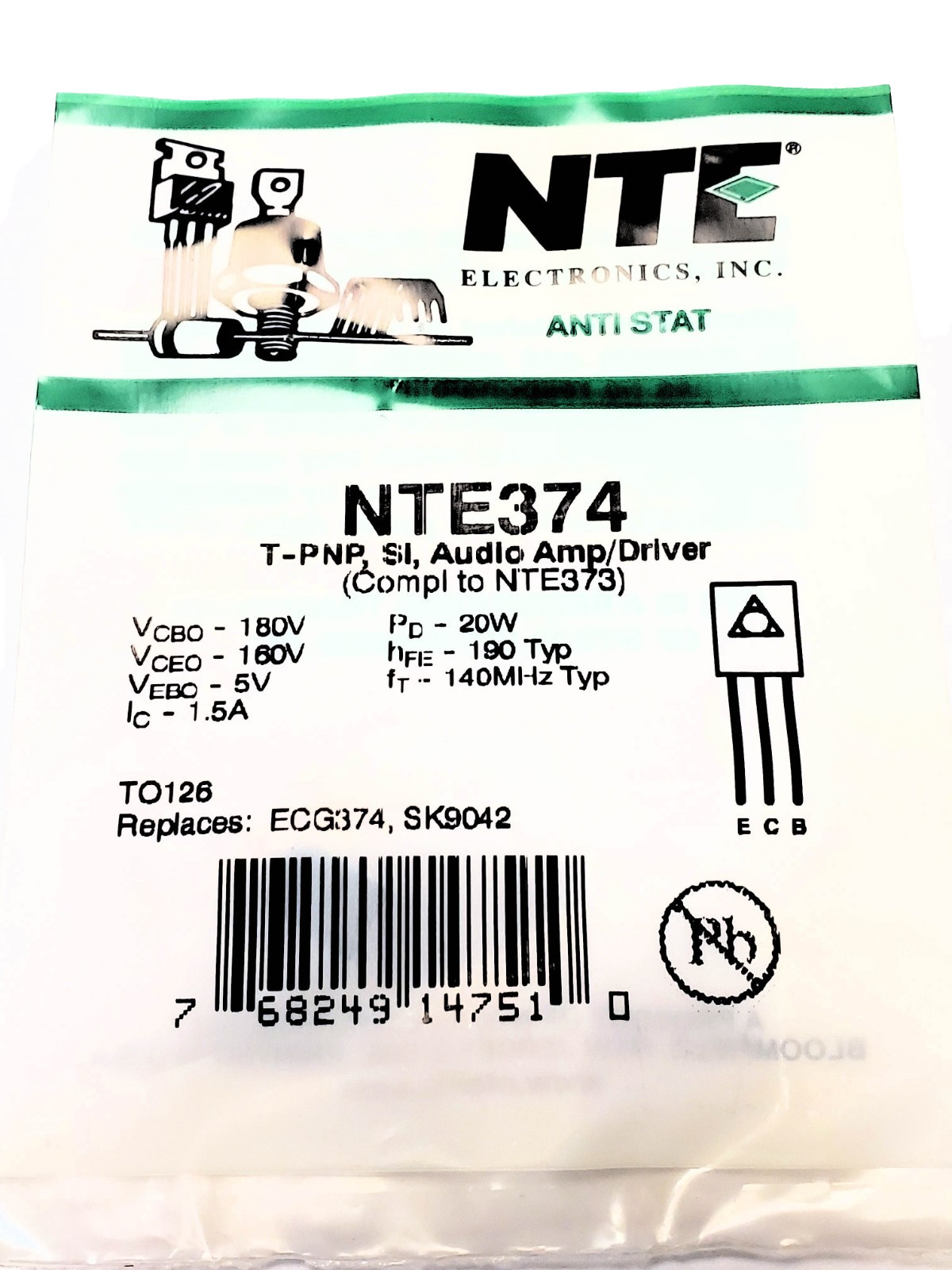 NTE374  "Original" NTE  TO-126   Transistor  AKA 2SB649   1 pc