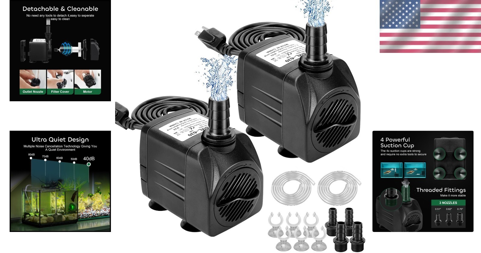 Submersible Pump with 7.2ft High Lift - 2 Pack