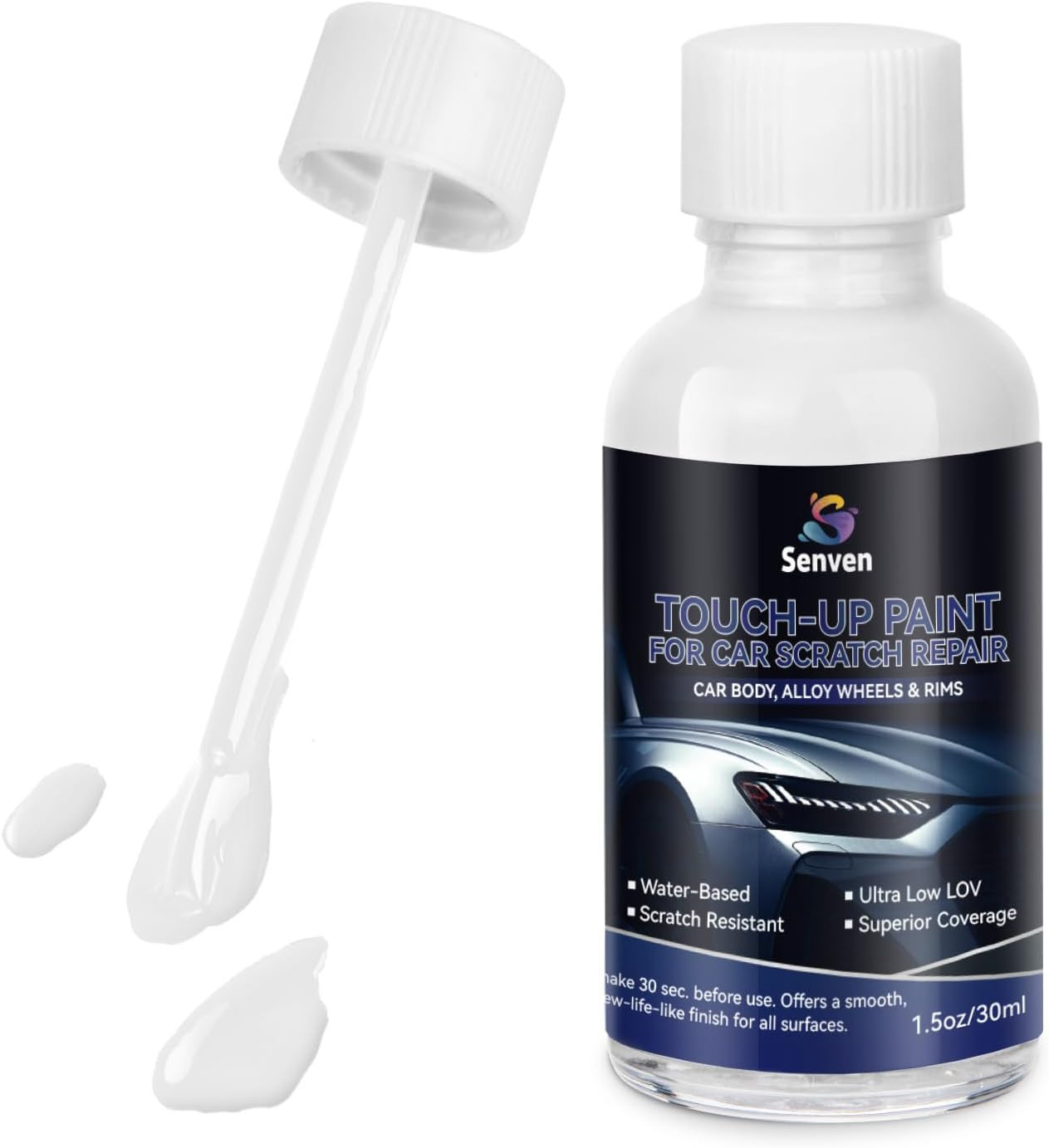 Car White Paint Touch up Cars Scratch Repair for Vehicles, Rim High-Gloss White