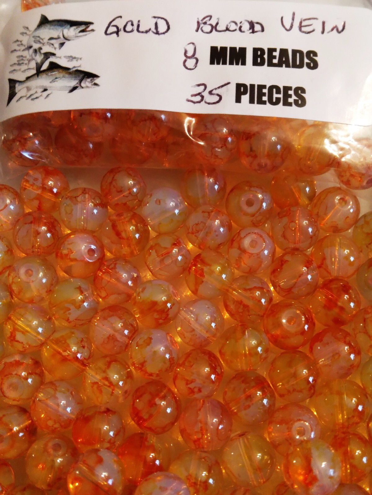 Fishing Premium Trout/Salmon/Steelhead Beads 8mm 35Ct gold blood vein sinking