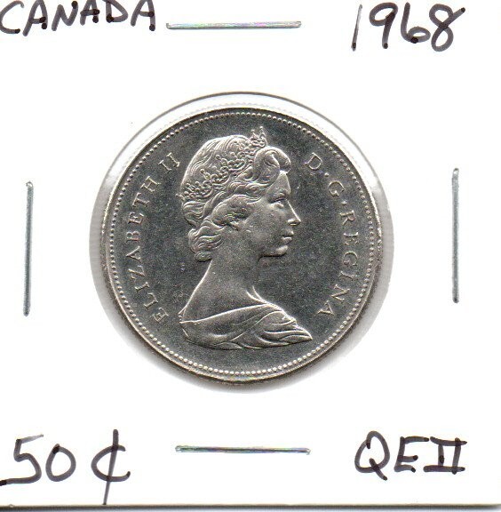 Canada 50 Cent Coin 1968 Queen Elizabeth II As Pictured