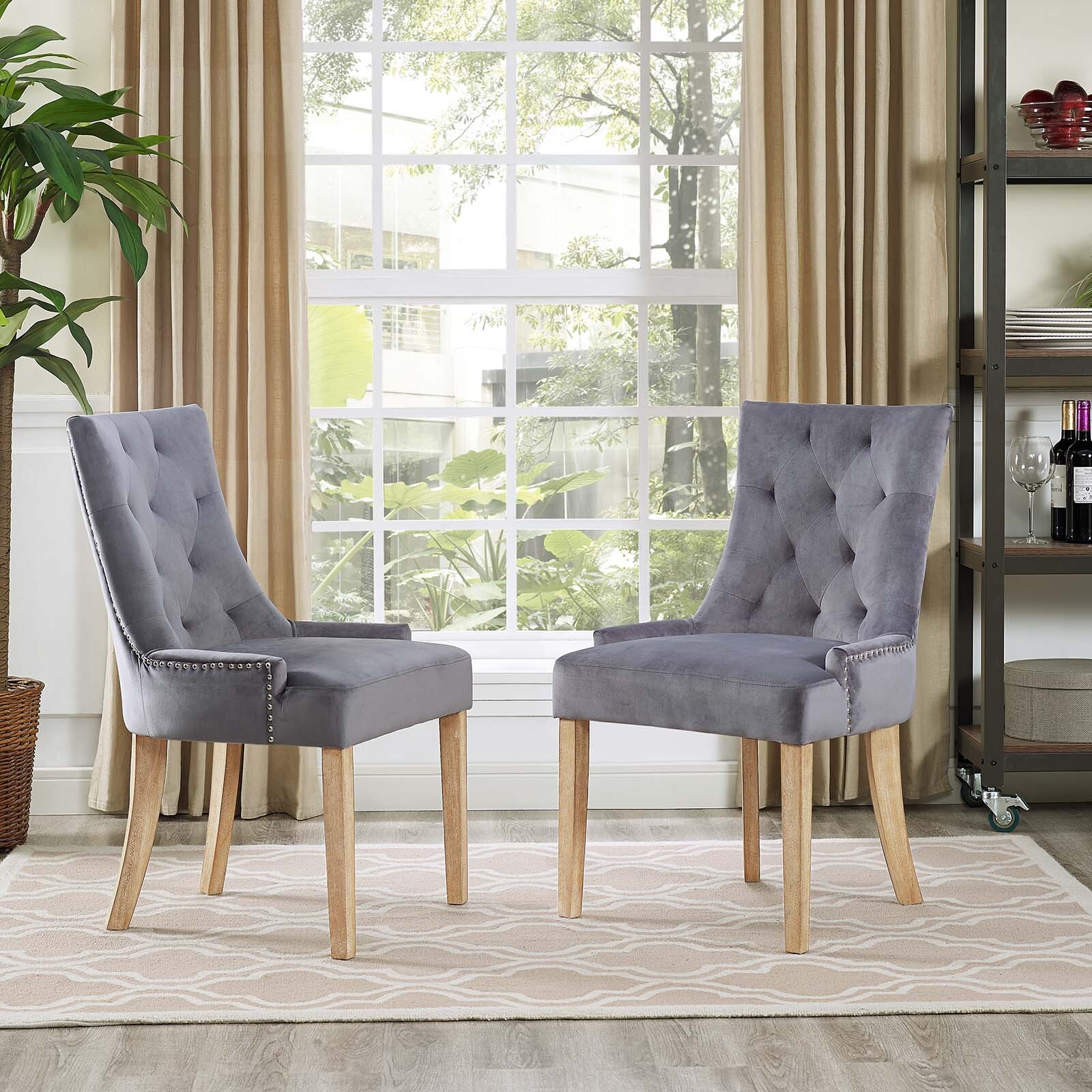 Modway Pose Dining Chair Performance Velvet Set of 2 in Gray