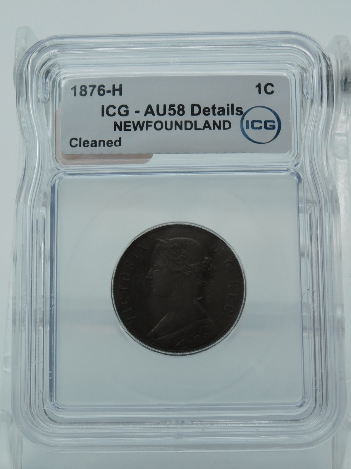 1876-H NEWFOUNDLAND 1 CENT ~ ICG GRADED AU 58 DETAILS (BT1115)