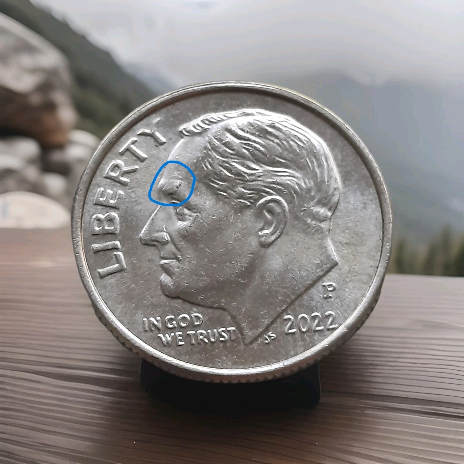 2022 P Roosevelt Dime Obverse Cud