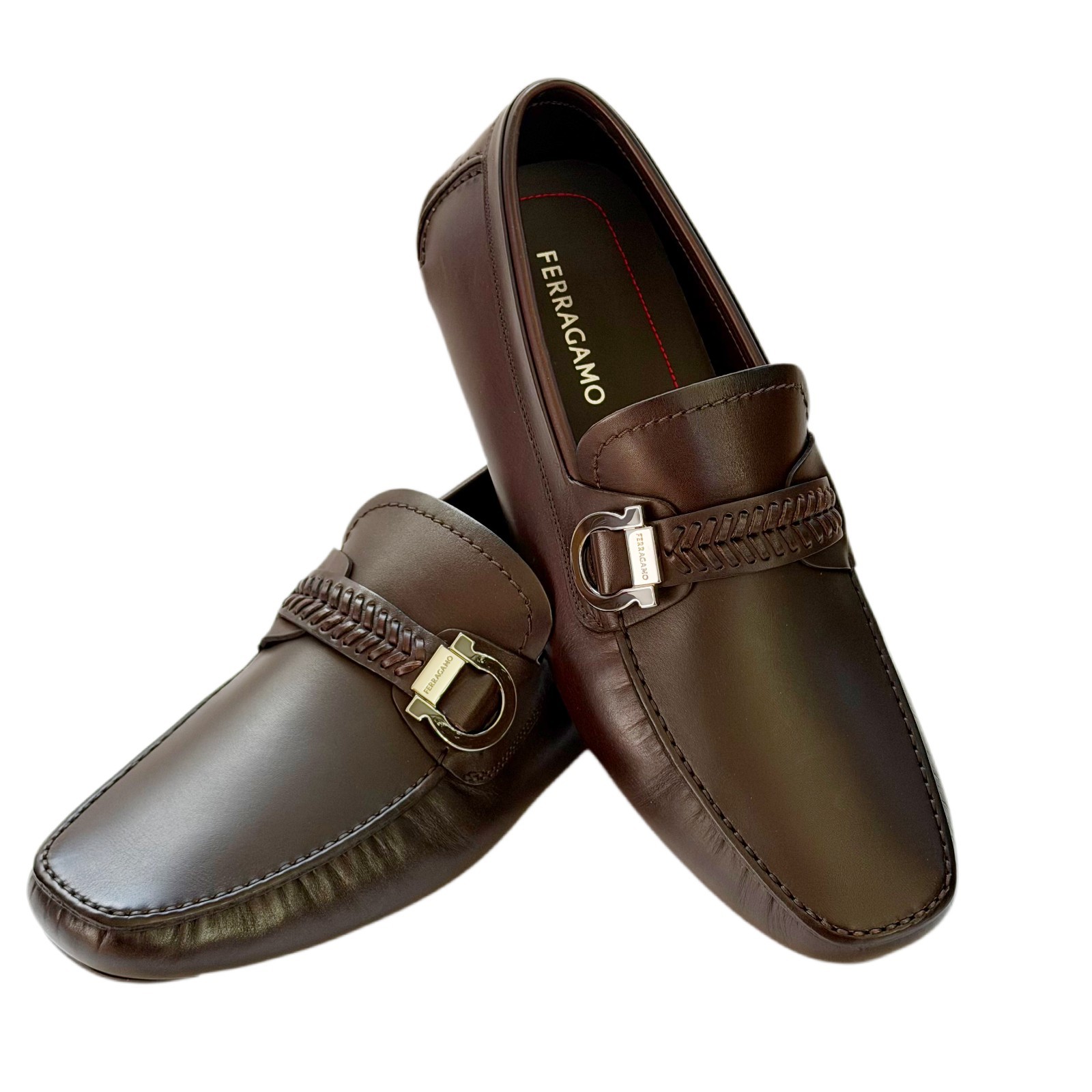 Ferragamo Loafers Calipso Gancini Dark Brown Leather Men's Driver Dress Moccasin