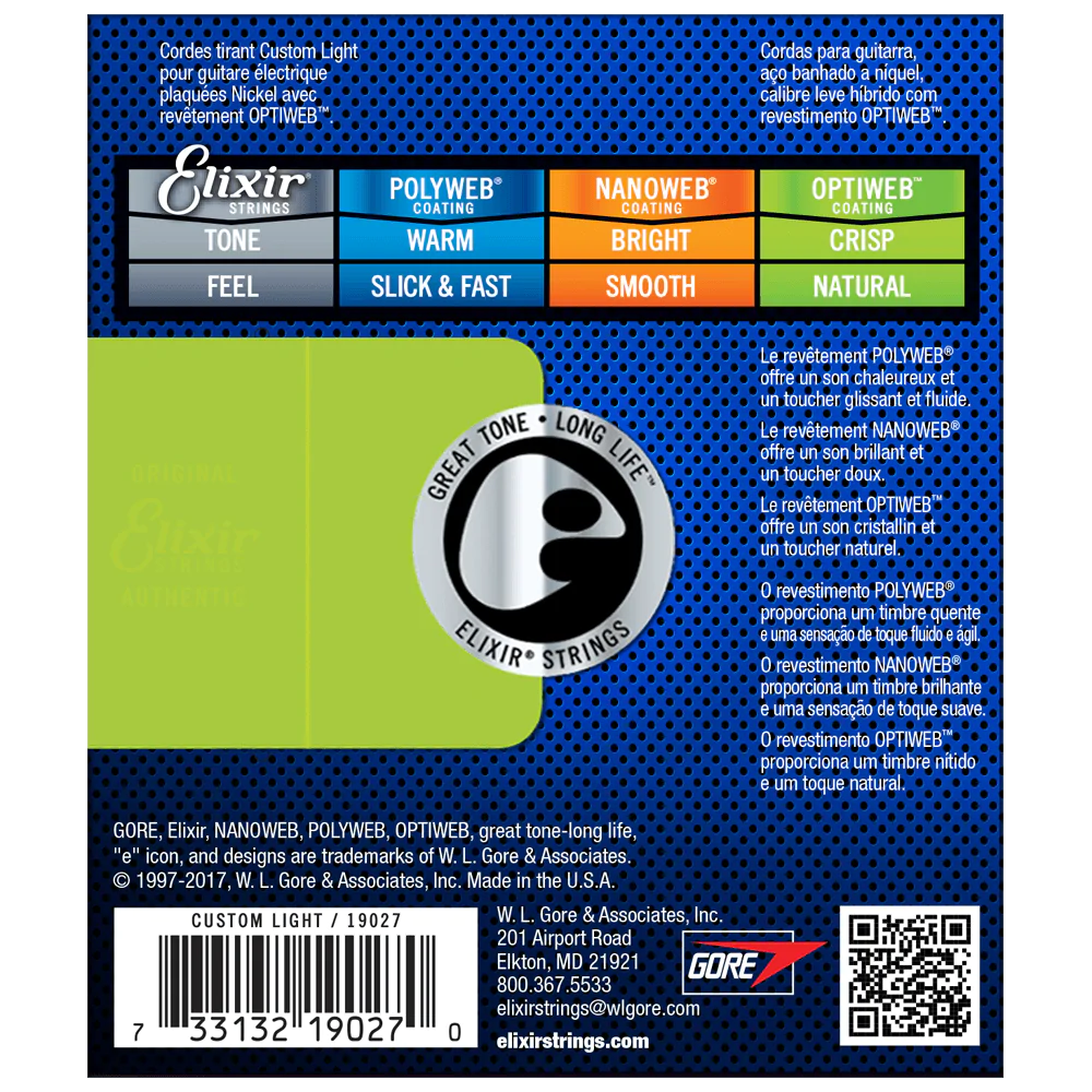 6 Sets! Elixir OPTIWEB Nickel Electric — 19027 Custom Light .009-.046