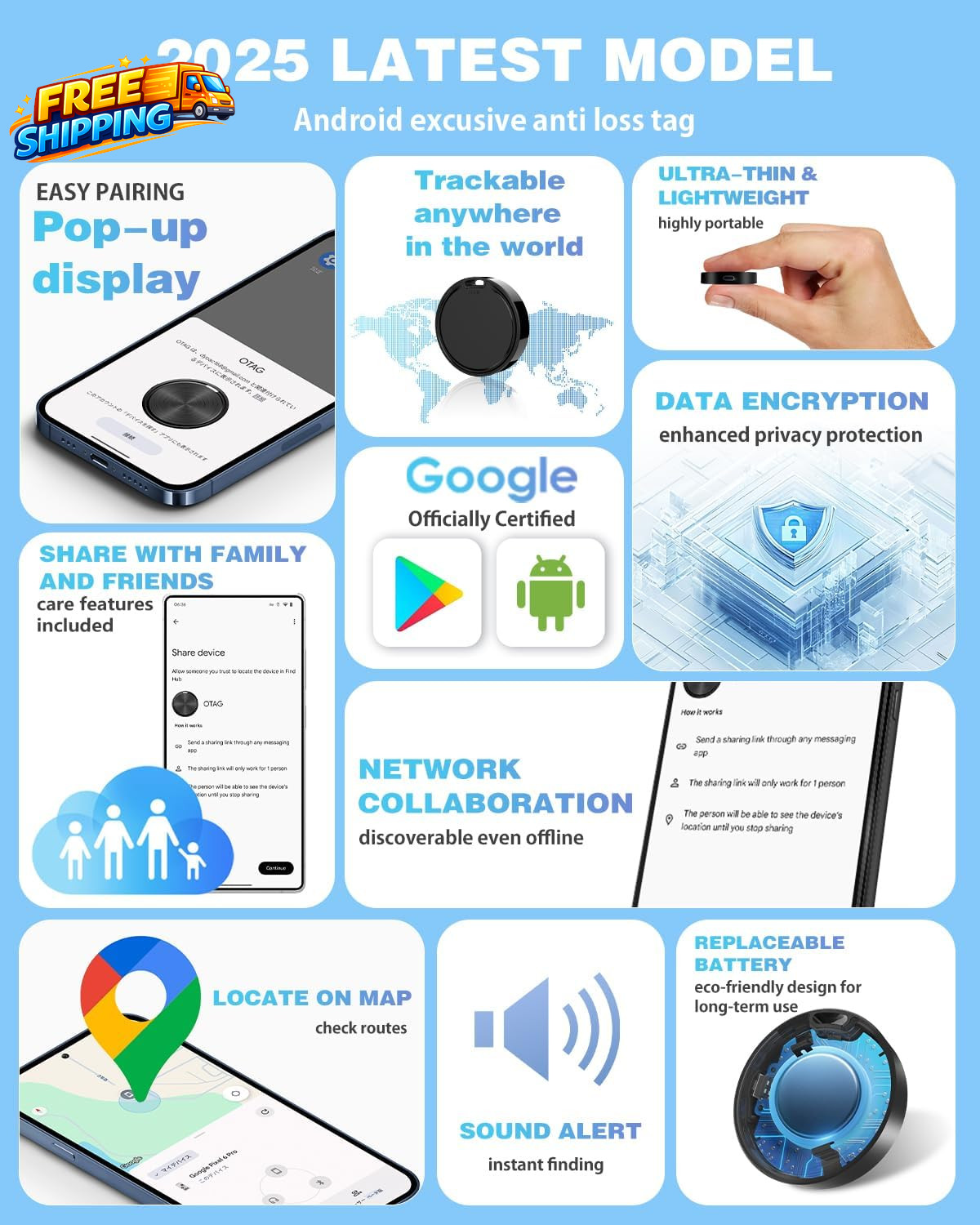 Air Tags for Android Air Tags4 Pack Android Android Tracker Tags 2 Year Battery