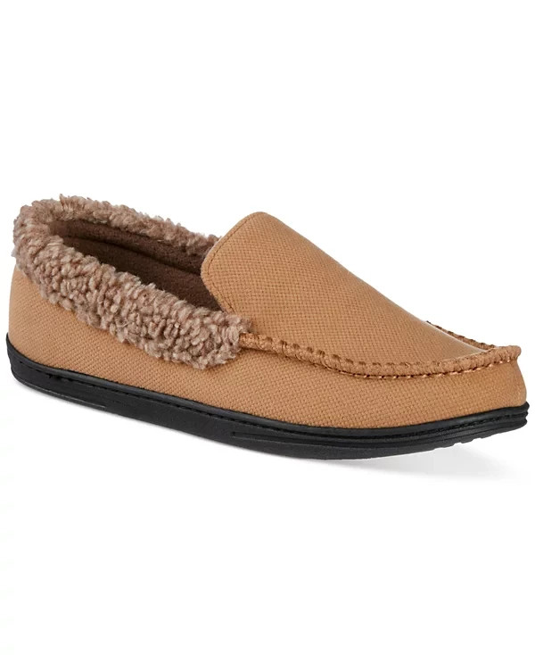 Isotoner Mens Lewis Moccasin Slippers with fleece lining Buckskin XL 11-12