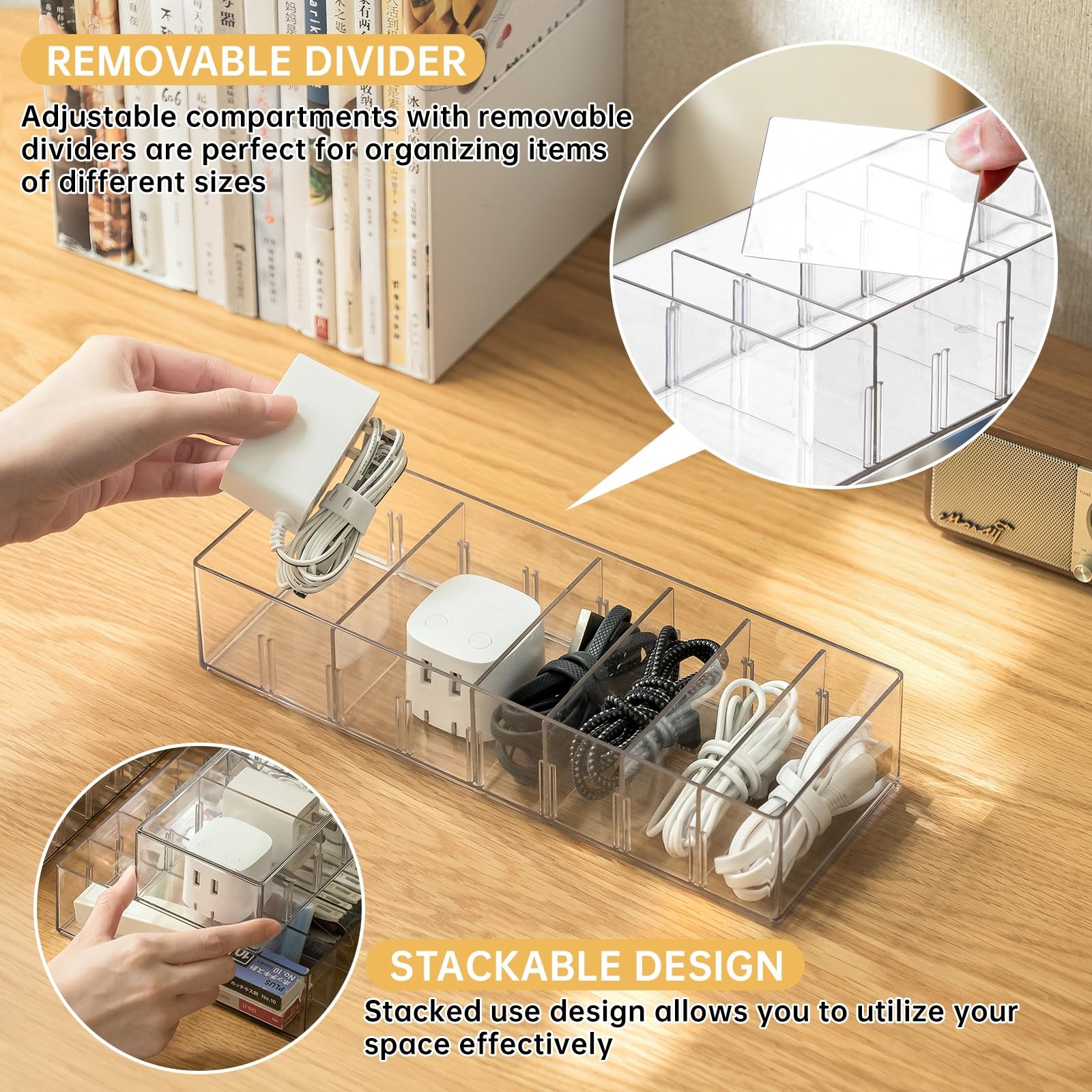 Fretonba 2 Pack Cable Storage Organizer 8 Compartments And 14 Wire Ties