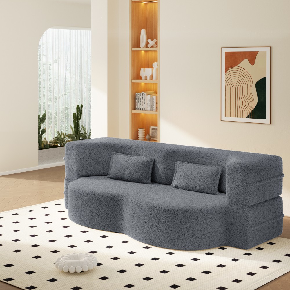 Convertible Floor Sofa Bed Twin Size w/ 2 Pillows, No Assembly, Dark Grey