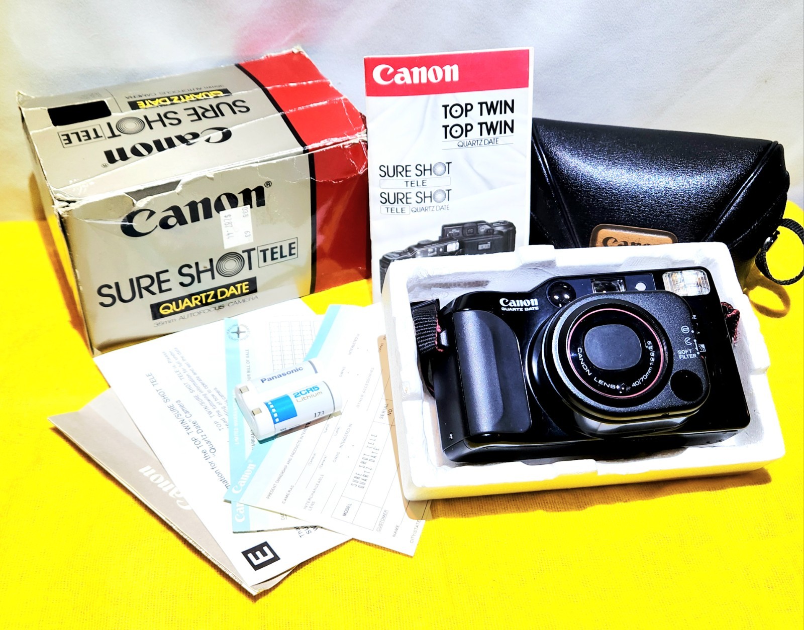 VG+ Canon Sure Shot Tele 35mm Film Camera Dual Lens 40/70mm W/Battery
