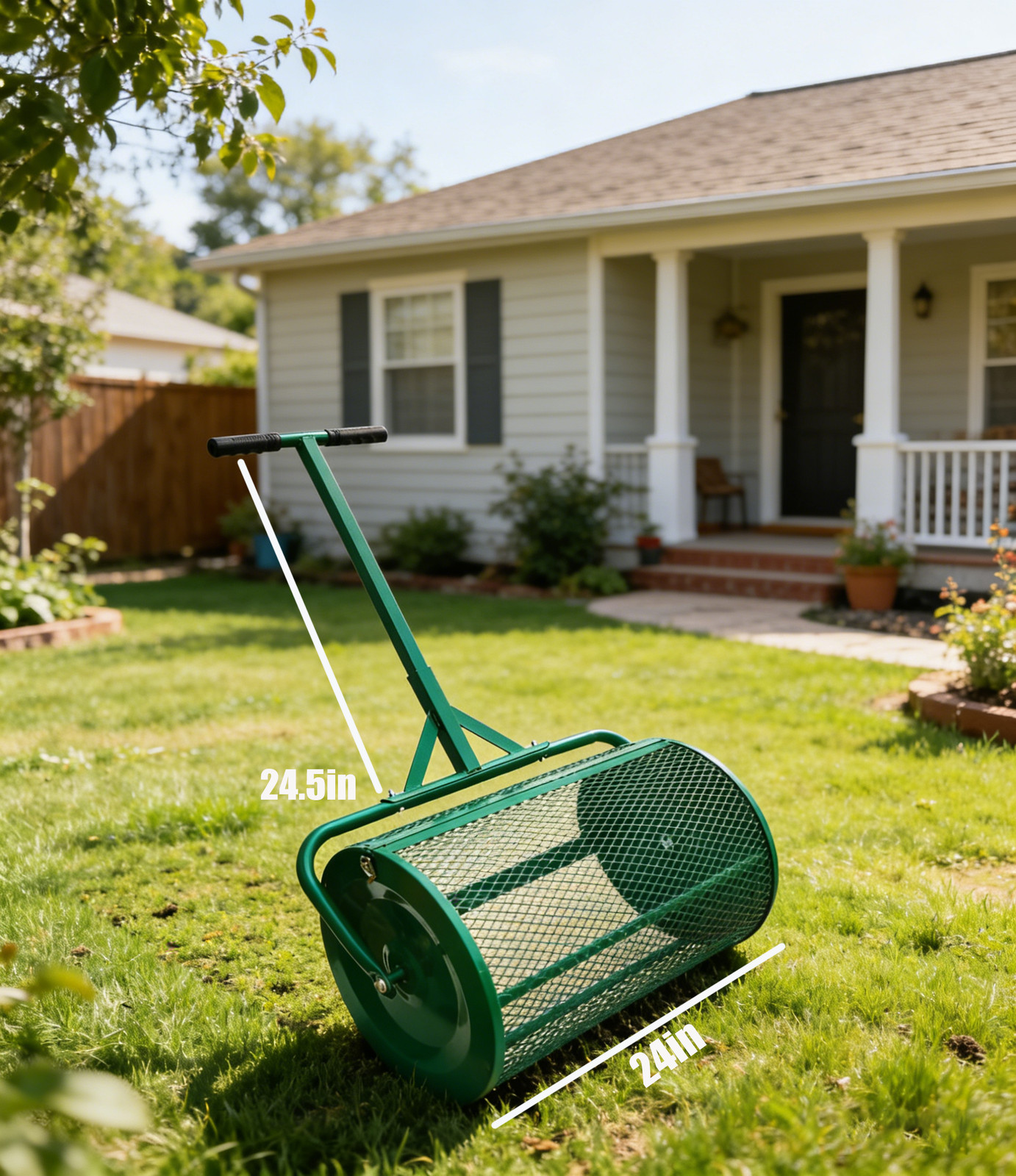 24 Inch Compost Peat Moss Spreader Roller Dressing Lawn and Garden Spreader
