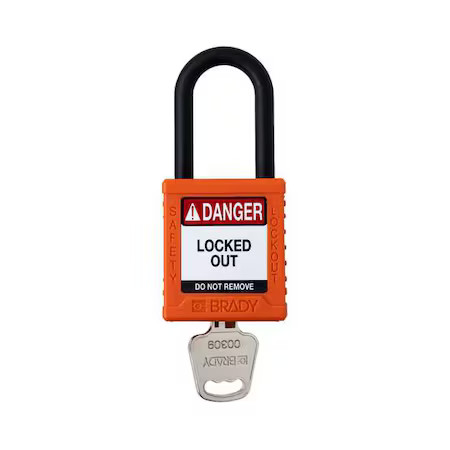 Brady Sdpl-Org-38Pl-Kd Padlock, Keyed Different, Nylon, Orange, 1 1/2 In