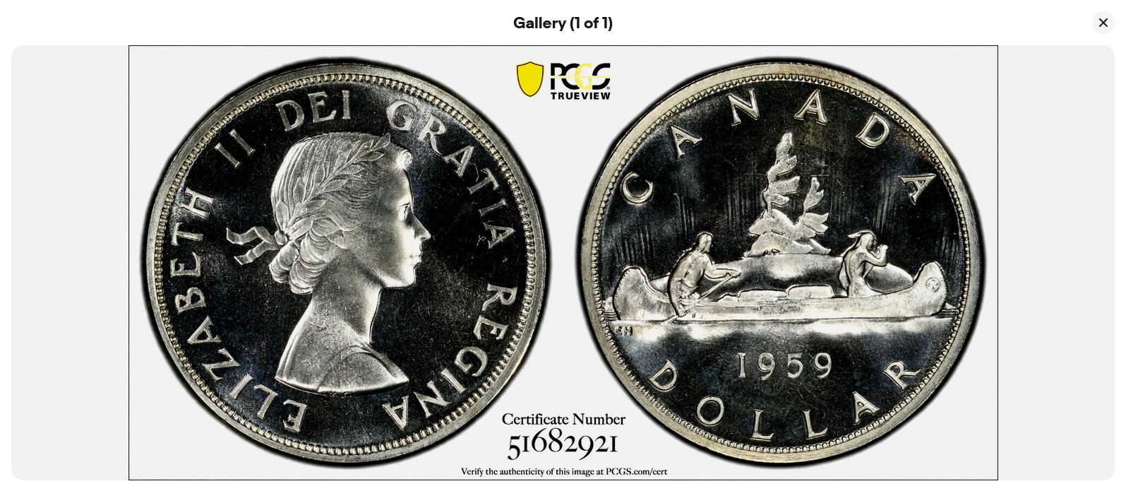 :1959 SILVER DOLLAR ELIZABETH II CANADA PCGS PL66(SEMI-CAM) RARE R4 HIGH-GRADES