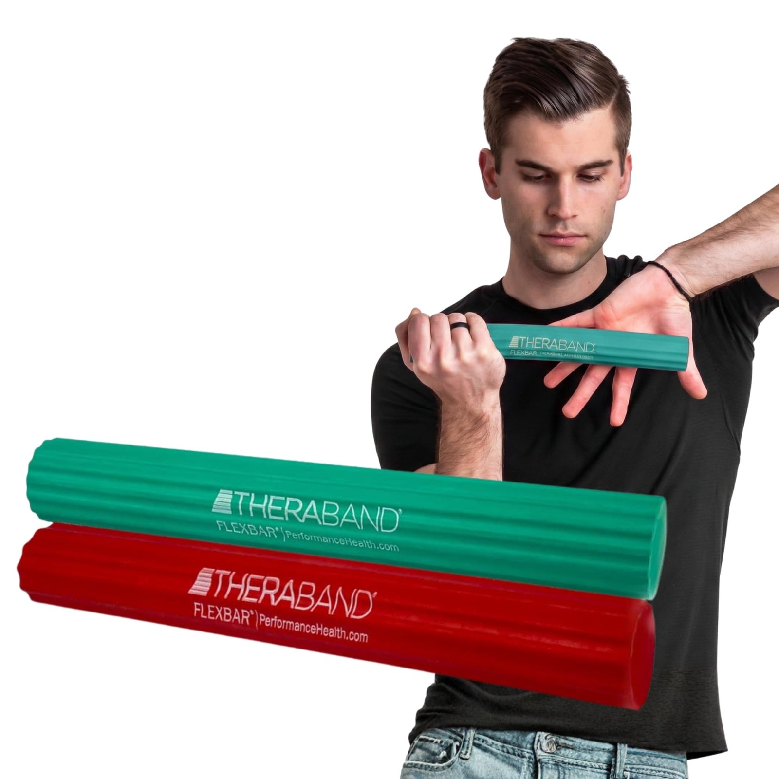 Theraband Flexbar 2 Pack Red Green Therapy Twist Bar Strength Elbow Tendonitis