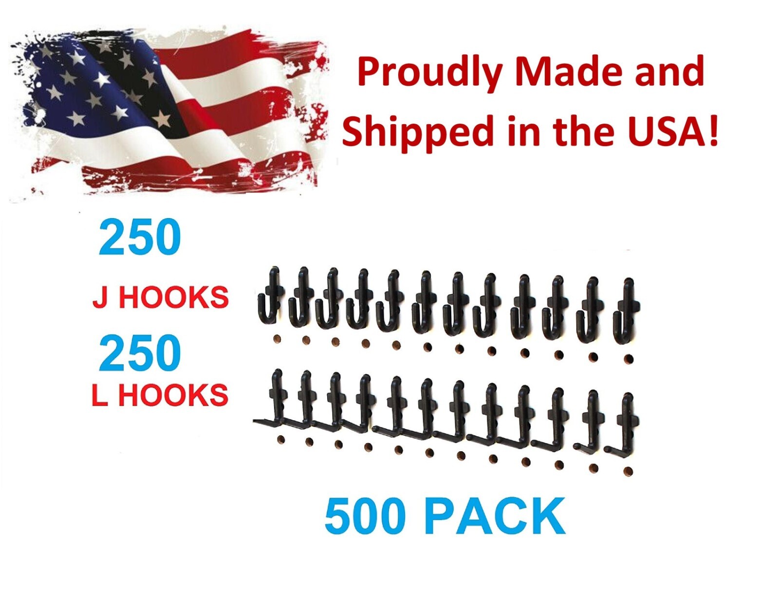 Plastic Black J & L Style Pegboard Hooks Kit - 500 Pack PEGBOARD NOT INCLUDED