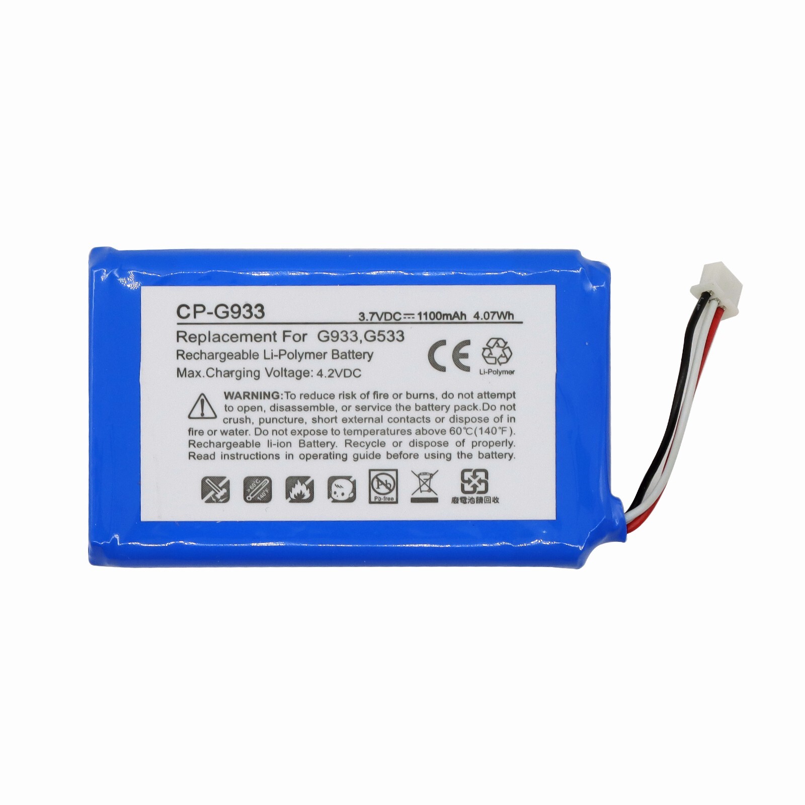 New Battery For Logitech G933 G533 Replacement Logitech 533-000132 G933 1100mAh