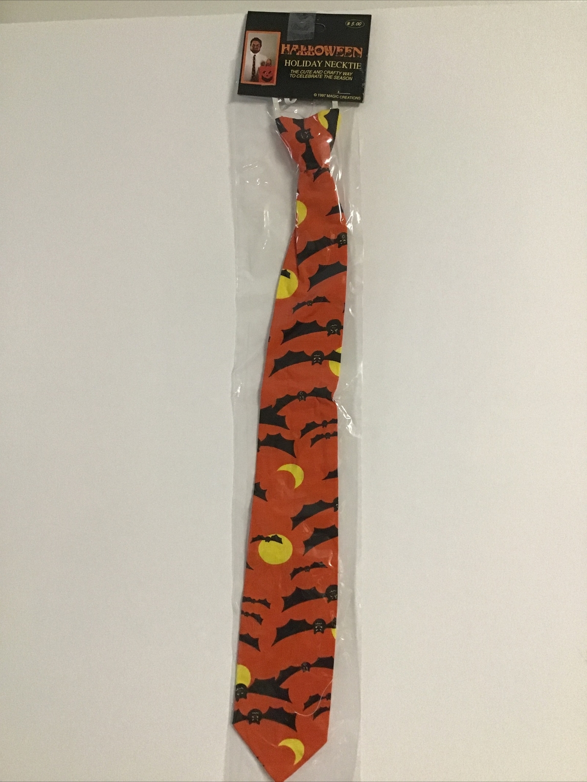 Magic Creations Novelty Halloween Holiday Pre-Tied Necktie, Orange w Black - New