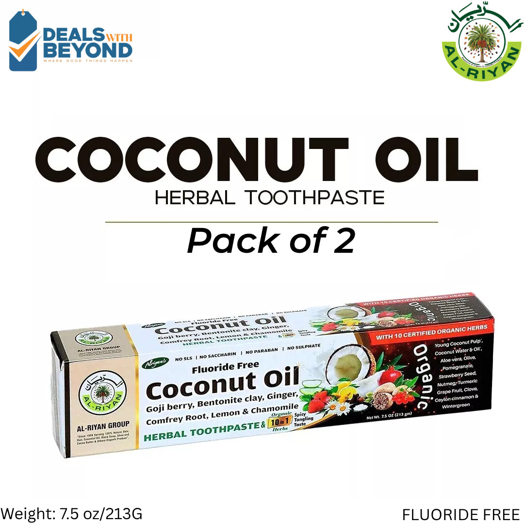 Organic Coconut oil Herbal Toothpaste Al Riyan 10 in 1 Fluoride free, Pack of 2