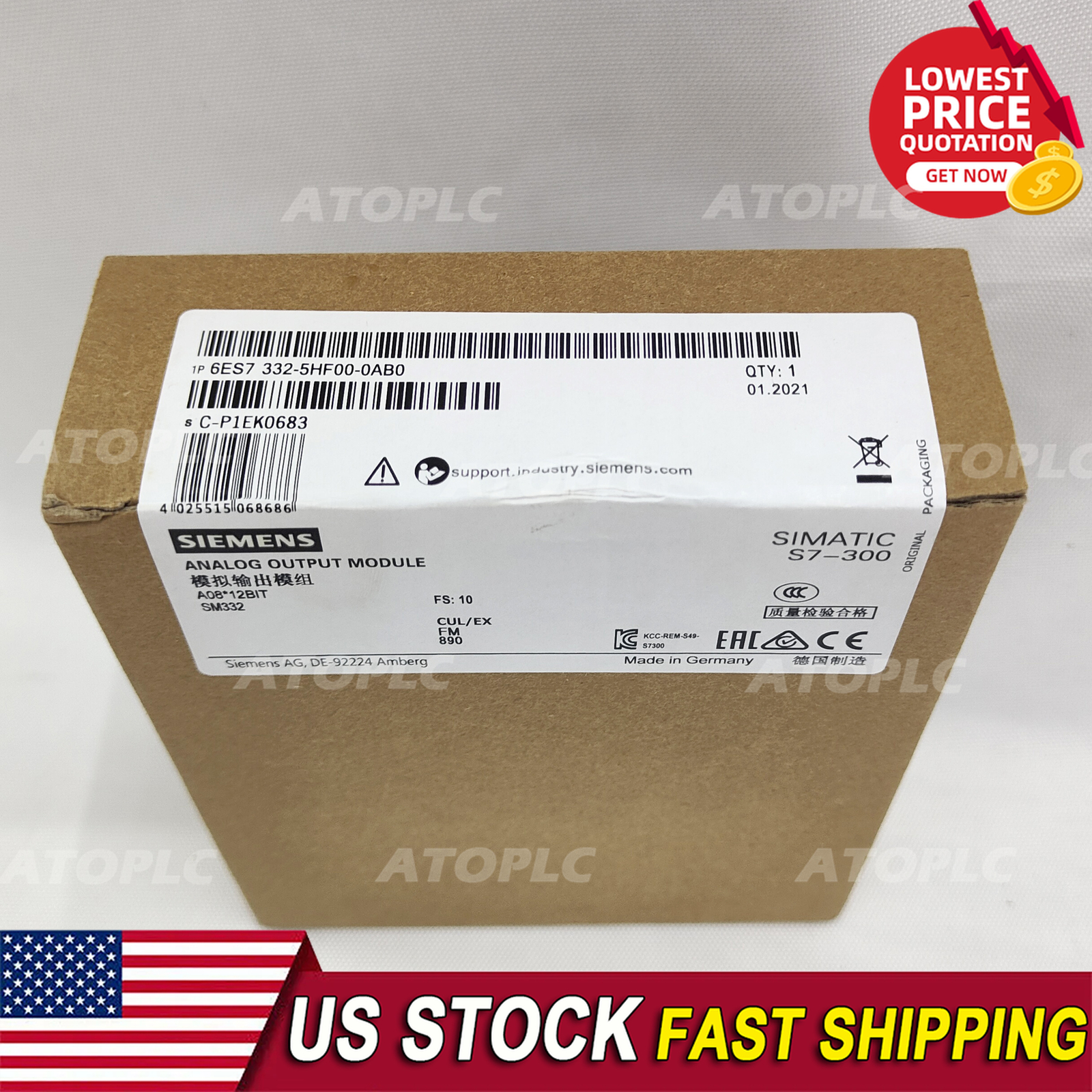 New Siemens 6ES7 332-5HF00-0AB0 6ES7332-5HF00-0AB0 S7-300 Analog Output SM 332