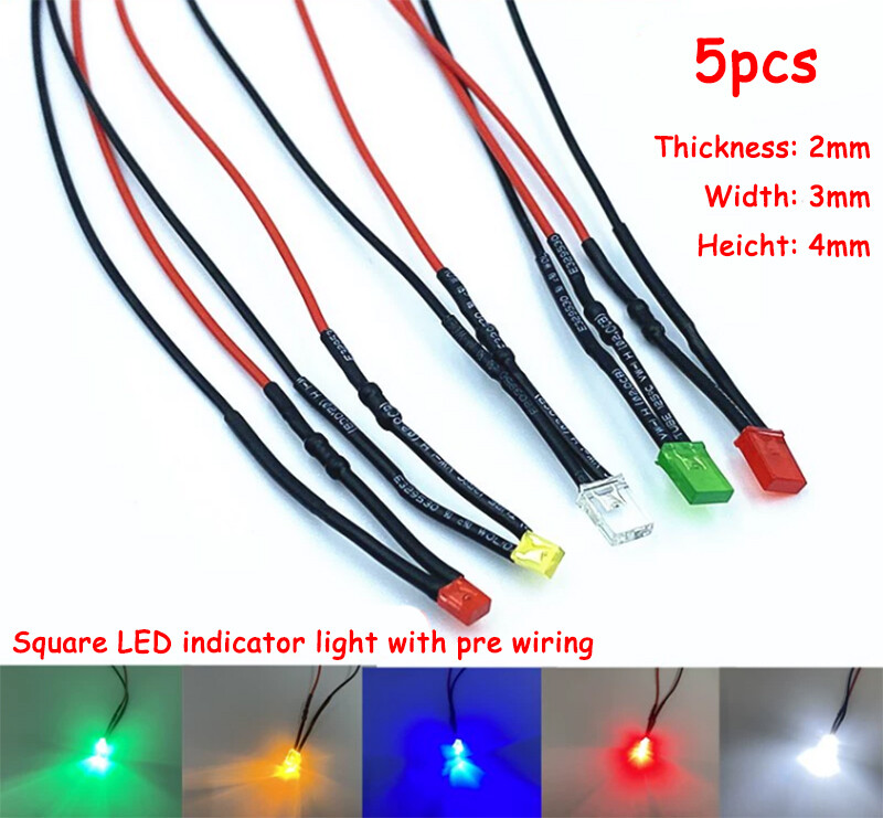 5pcs 2X3X4mm Square Strip Pre Wired LED Indicator Light Red Yellow Green