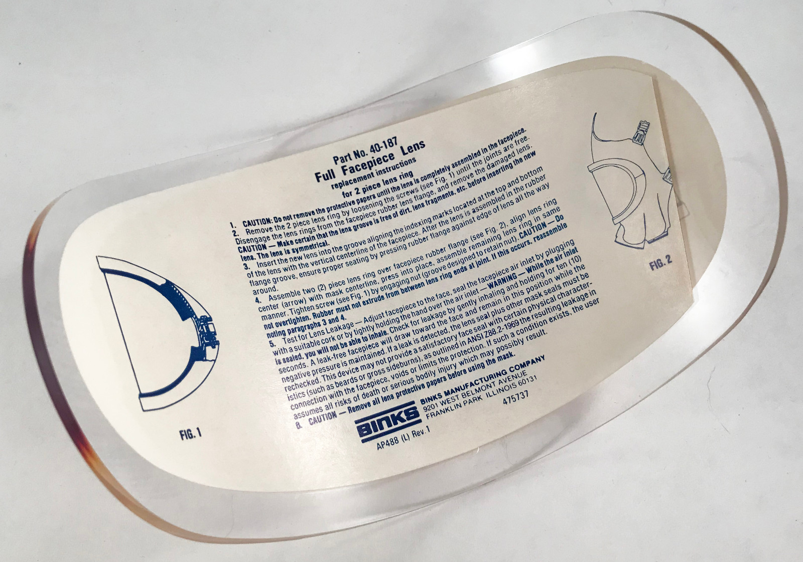 Binks 40-187 Full Facepiece Lens